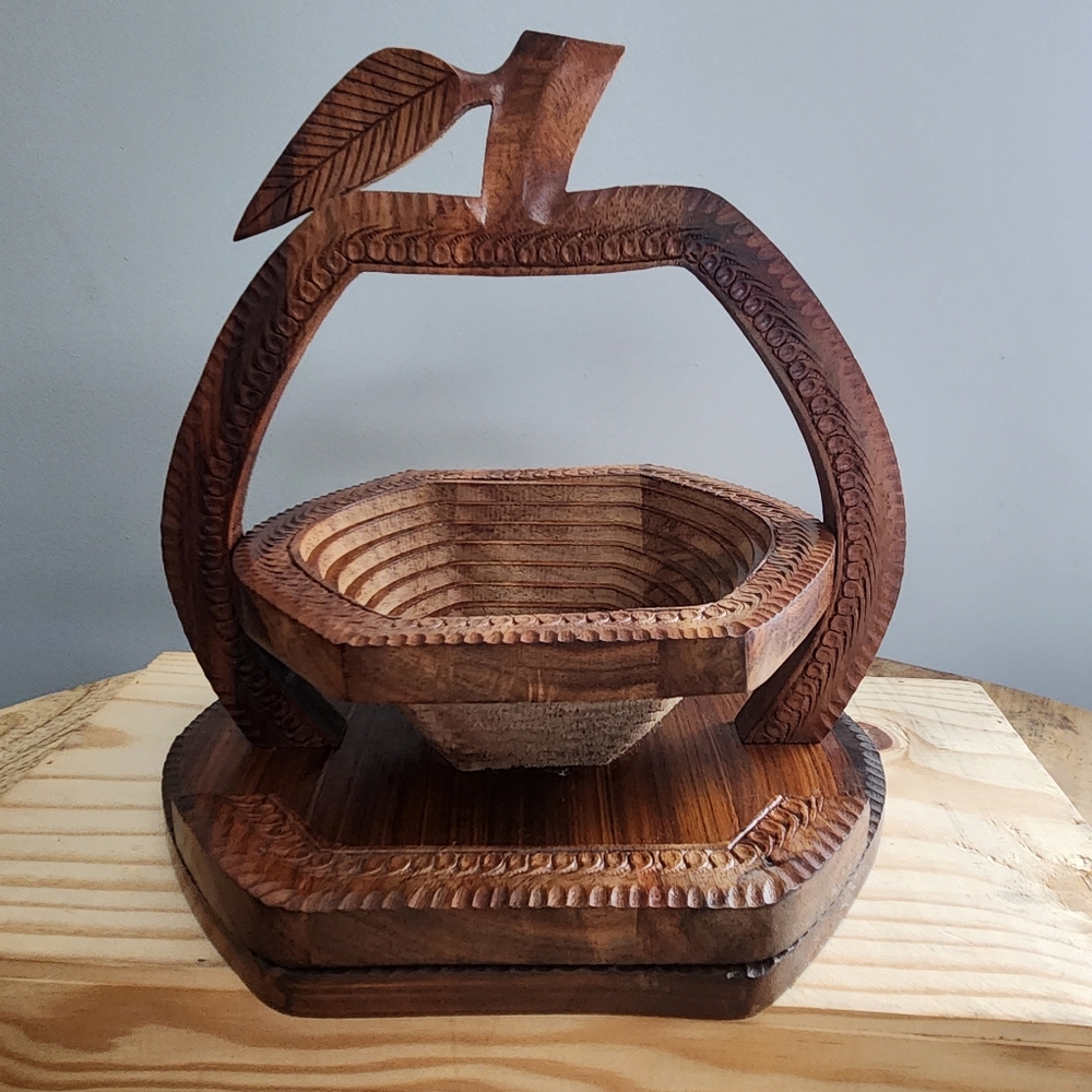 Wooden Apple Collapsible Basket Trivet Countrycore Cottagecore